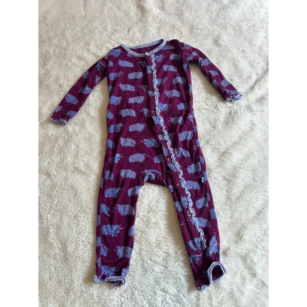KicKee Pants 6-12M Baby Girl Bamboo Snap Ruffle Romper Coverall